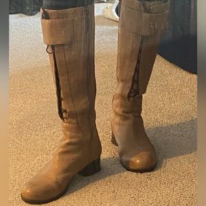 Worn once Calvin Klein Relle Tan Leather lace high boots. Sz 7.5